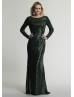 Long Sleeves Dark Green Sequin Sexy Evening Dress